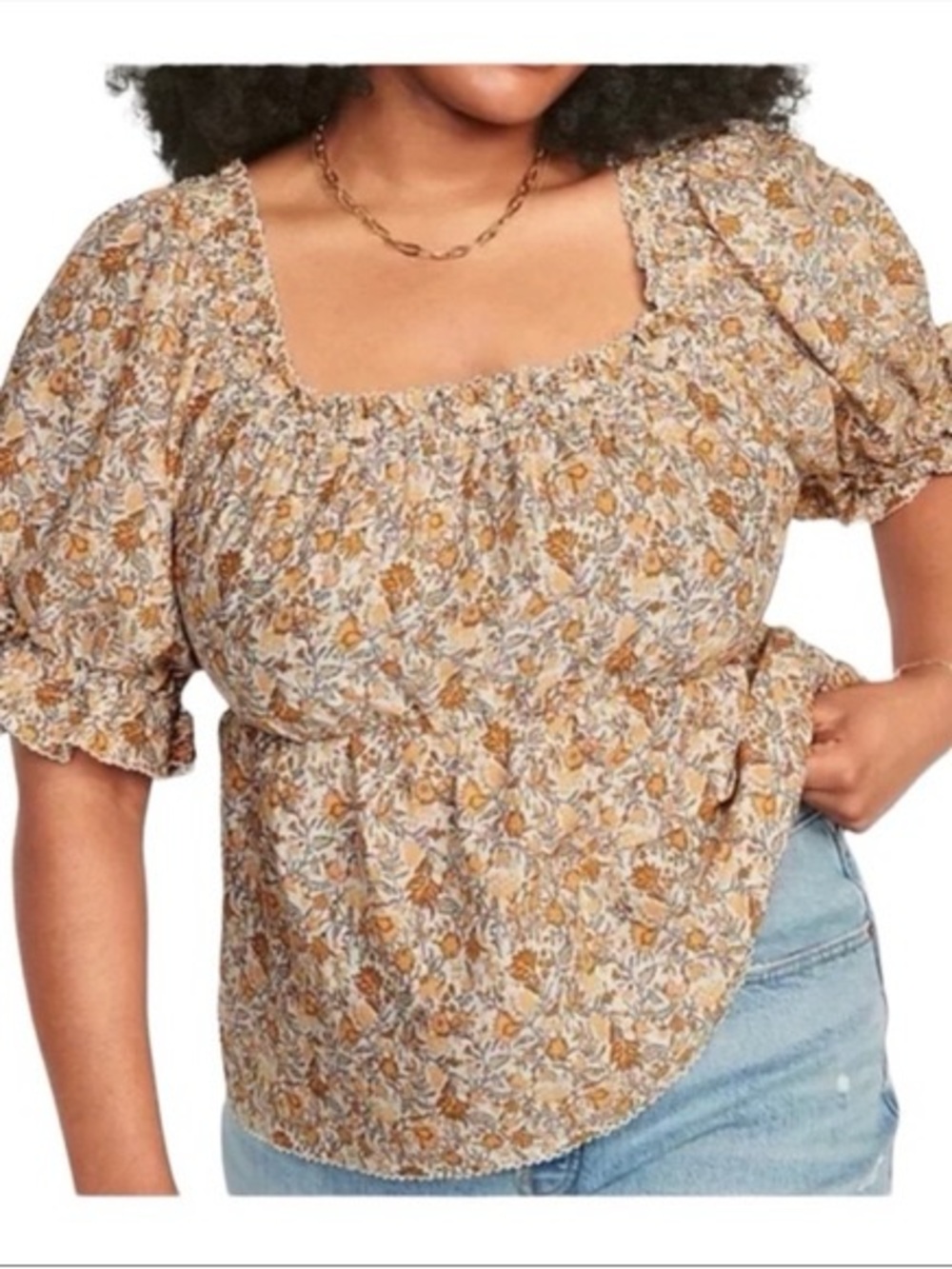 Old Navy Amber Floral Off-Shoulder puff Peplum Top Smocked Back and Lace Trim XL